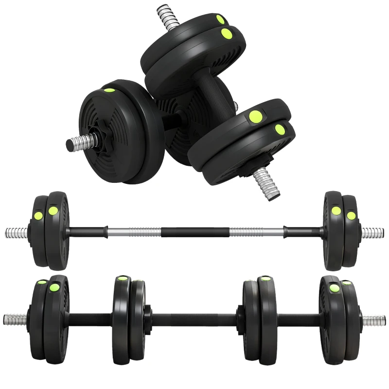 SPORTNOW 2-in-1 Hantel-Set, Lang- & Kurzhantel, 15 kg, rutschfest, bodenschonend, Schwarz/Grün