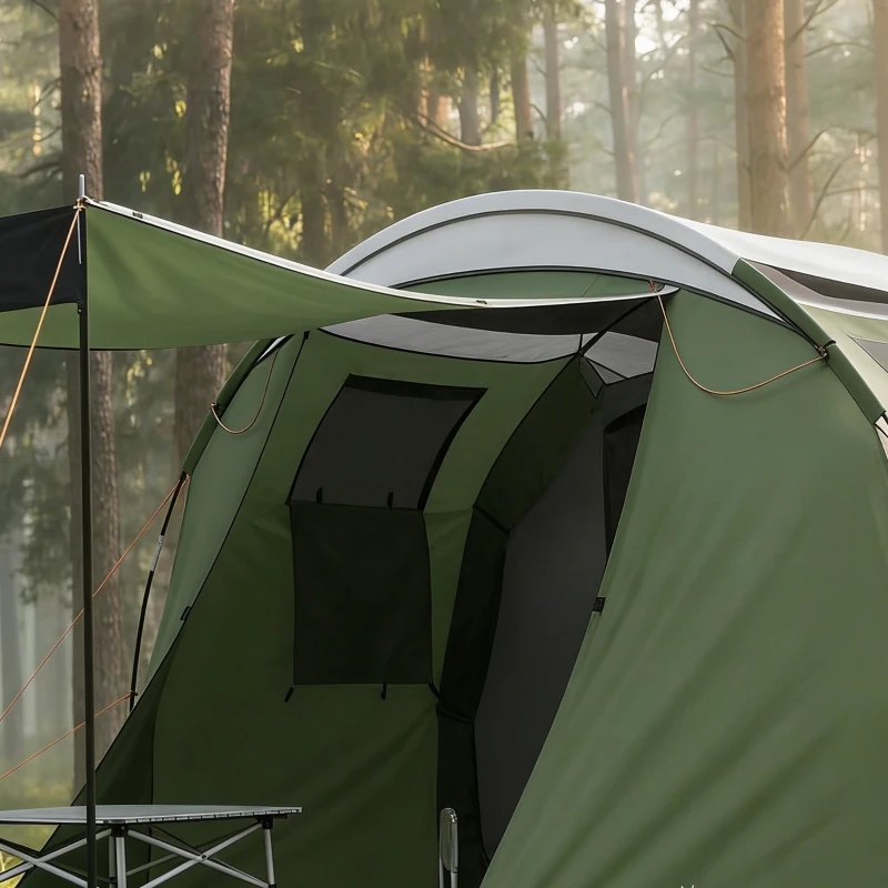 Outsunny Campingtent voor 3-4 personen stevig 3000 mm waterdicht familietent met slaapcabine voortent leefruimte Groen