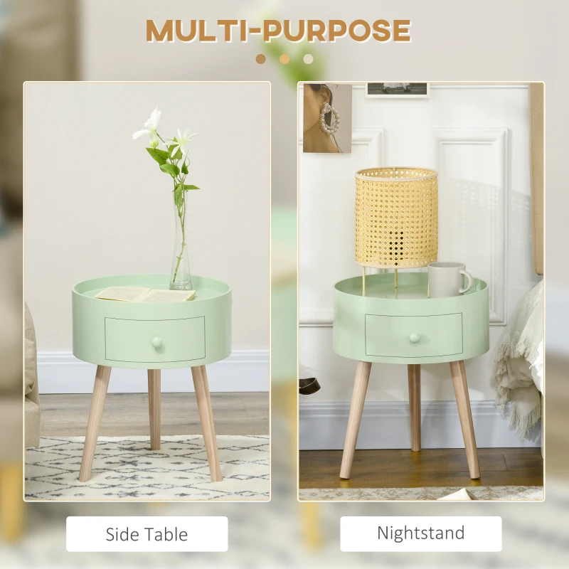 HOMCOM Masa de cafea masa de noapte masa de noapte rotunda design scandinav masa de suport cu sertar picioare subiri inclinate