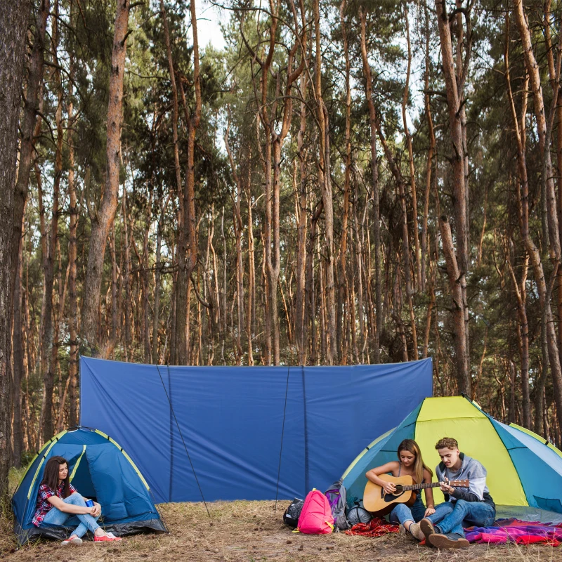 Outsunny Brise-vent de camping, paravent de plage avec sac de transport, angles de fixation 450 x 150 cm, bleu