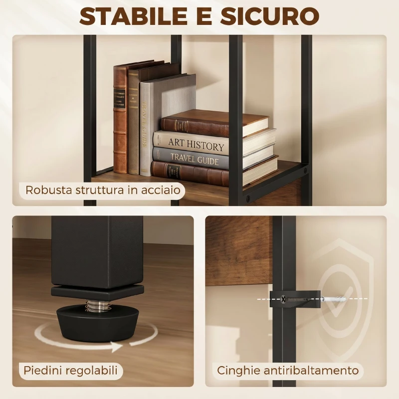 HOMCOM Libreria a 6 Ripiani, Finitura in Legno Marrone