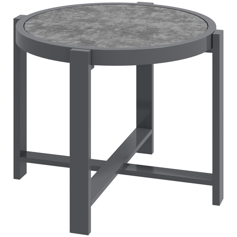Outsunny Beistelltisch Gartentisch Rund wetterfest Aluminium Balkontisch mit Marmoroptik Grau
