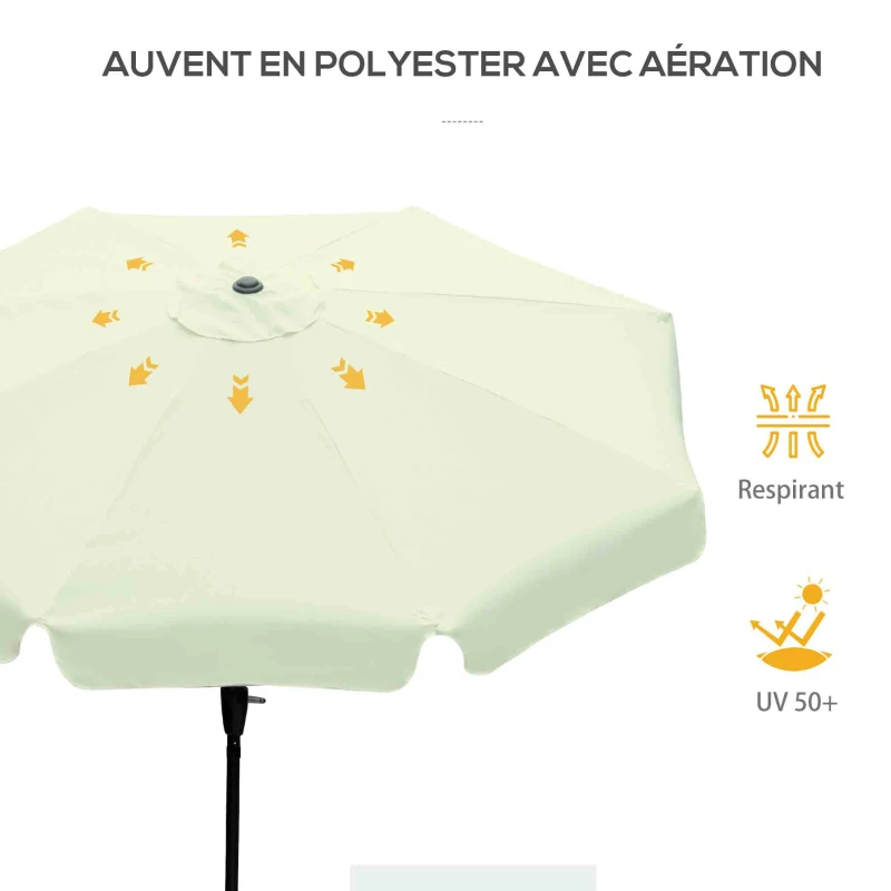 Outsunny Parasol de jardin extérieur parasol inclinable rond Ø2,7 m avec manivelle et protection solaire UV50+, beige