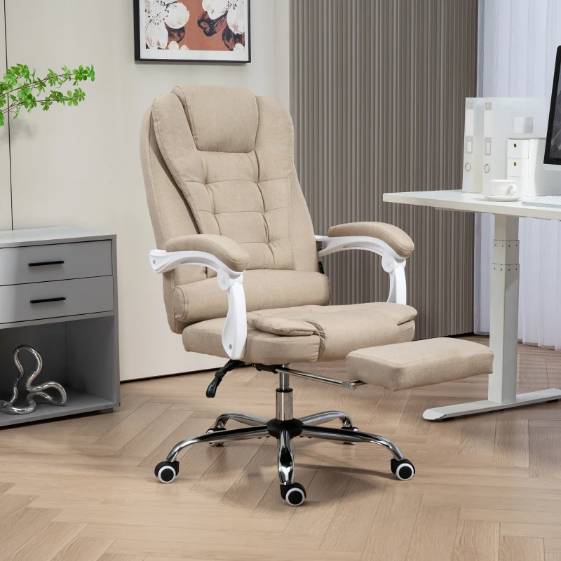 Vinsetto Fauteuil de bureau manager chaise pour ordinateur avec repose-pied dossier inclinable accoudoirs rembourrés en lin beige