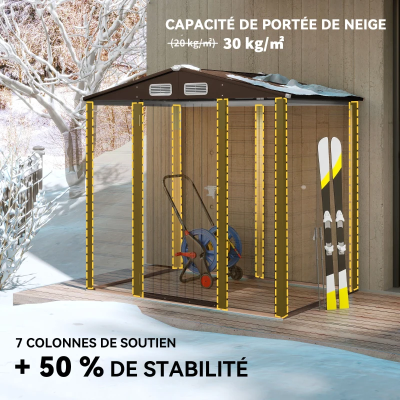 Outsunny Abri de Jardin 2,27 m² gants inclus porte verrouillable ventilations acier galvanisé 190 x 131 x 188 cm chêne