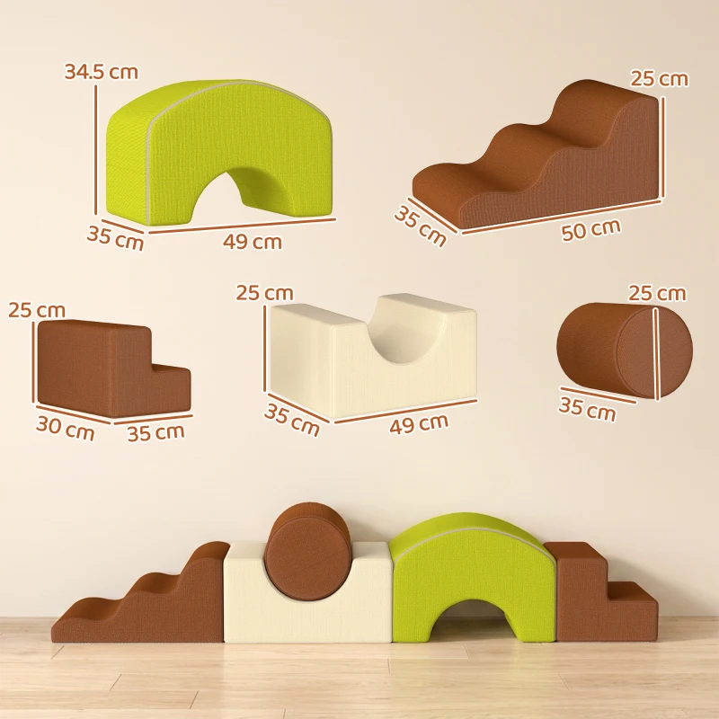 AIYAPLAY Set of 5 Foam Blocks for Kids Psychomotor Blocks with Non-Slip Base Removable Cover 3-6 Years