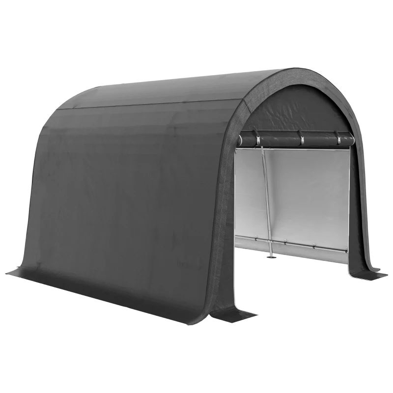 Outsunny Tendone da Giardino per Moto, Bici e Attrezzi con 2 Ingressi a Zip, in Acciaio e PE, 300x300x235 cm, Grigio