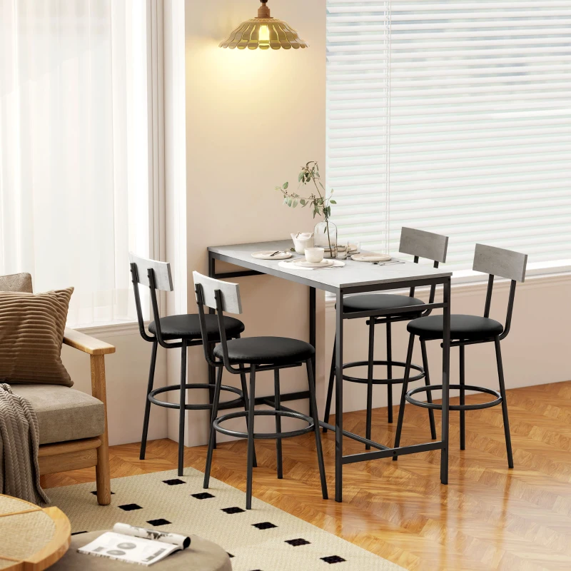 HOMCOM Ensemble table de bar avec tabourets, table haute bar et 4 tabourets, structure en acier, 110 x 55 x 90 cm, blanc