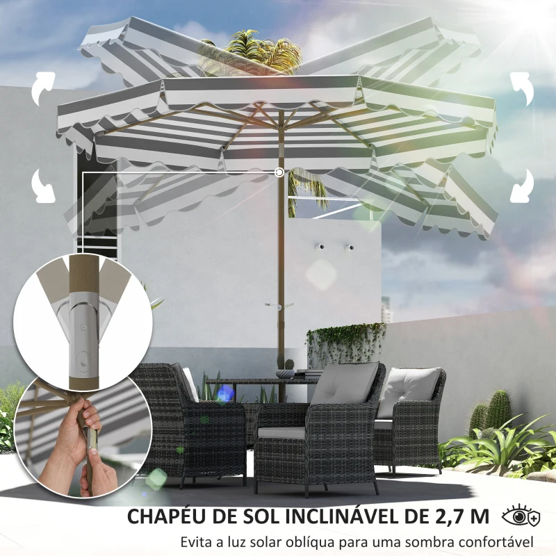 Outsunny Chapéu de Sol de Jardim com Ângulo Ajustável Inclinável e Manivela Proteção UV 50 + Ø268x237 cm  Cinza e Branco