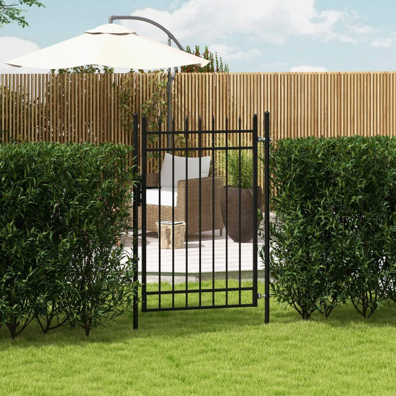 Outsunny Tuinhek, slot en sleutel, decoratieve spijlen, roestvrij staal, 107x204cm, Zwart
