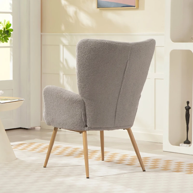 HOMCOM Fauteuil salon, fauteuil d'appoint rembourré en tissu bouclette avec haut dossier et accoudoirs, 71x74x97,5cm, gris