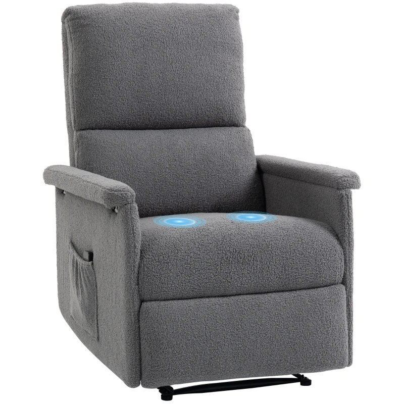 HOMCOM Fauteuil de massage inclinable, fauteuil de relaxation, dossier réglable, large assise, repose-pied, 69x84x99cm, gris