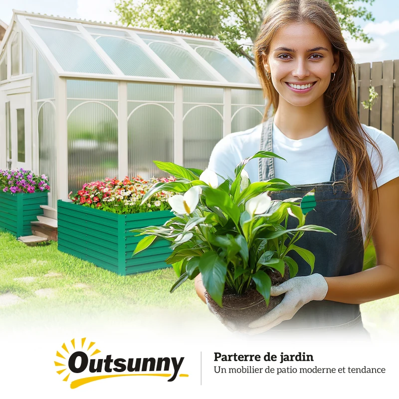 Outsunny Jardinière surélevée galvanisée rectangulaire pour l'extérieur - fond ouvert - 240 x 120 x 60cm, vert