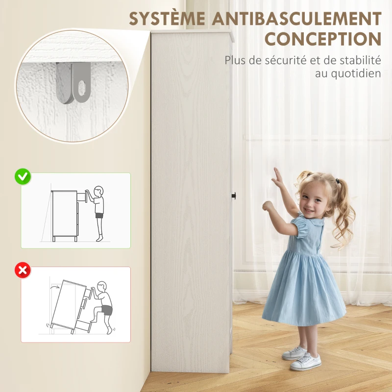HOMCOM Armoire de Rangement buffet cuisine avec 2 étagères réglables- Hauteur 170 cm en Bois Blanc