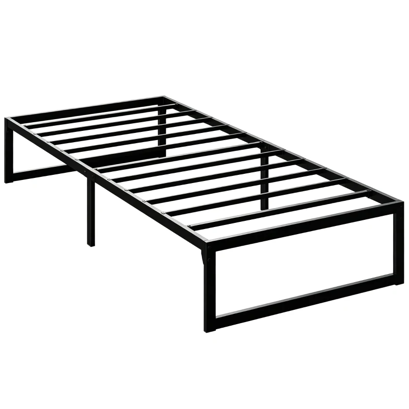 HOMCOM Cadre de lit 90 x 200 cm avec sommier en métal, lit simple avec rangement au-dessous, sans bruit, montage facile, noir