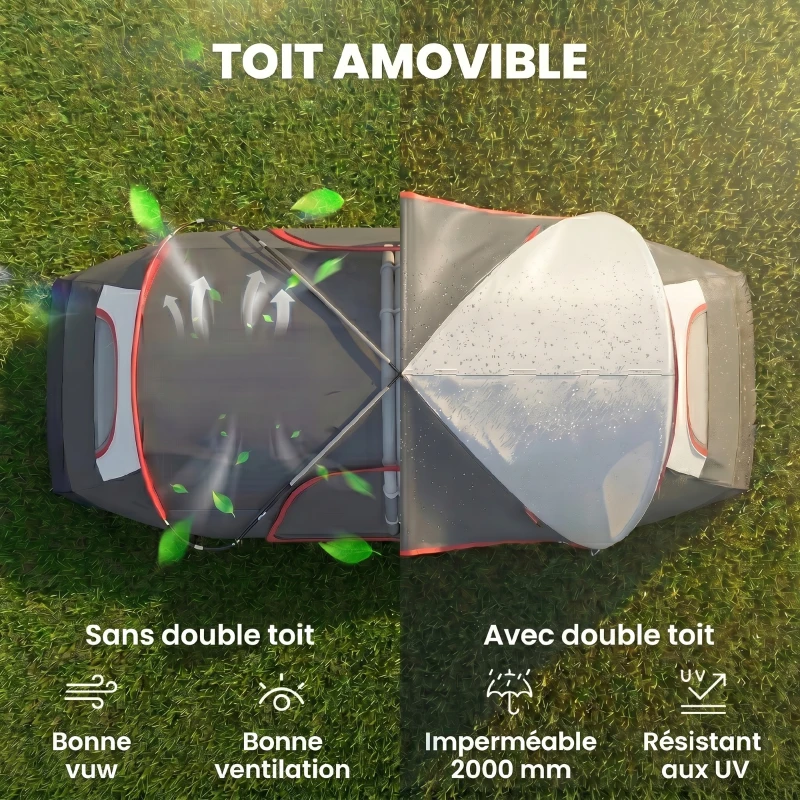 Outsunny Tente de camping familiale 6-8 pers. légère ventilée moustiquaire et sac de tranport inclus polyester gris foncé