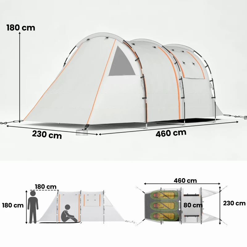 Outsunny Cort de Camping pentru 4-5 Persoane, cu Acoperire Opacă, Impermeabil, cu Geantă de Transport, culoare Kaki