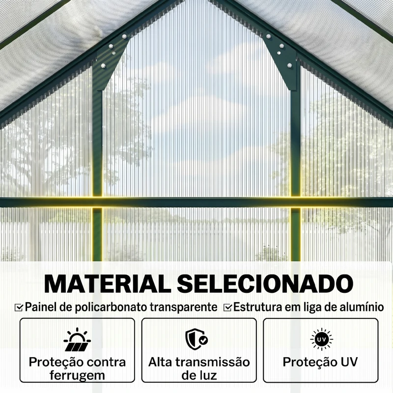 Outsunny Estufa de Jardim 2x2,5m de Policarbonato e Alumínio Estufa com  Clarabóia Proteção UV 30 e Base 4,79 m² para Vasos Cultivos de Plantas e Flores Transparente