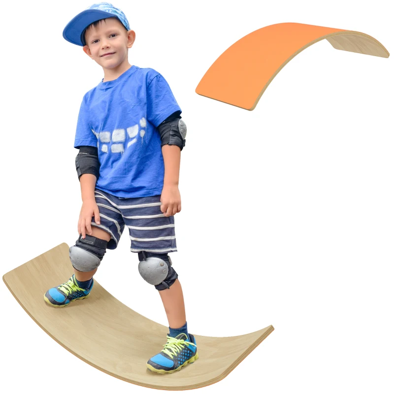 AIYAPLAY Wooden Balance Board for Kids, Wobble Board with Silent Felt for Sensory Play, Orange