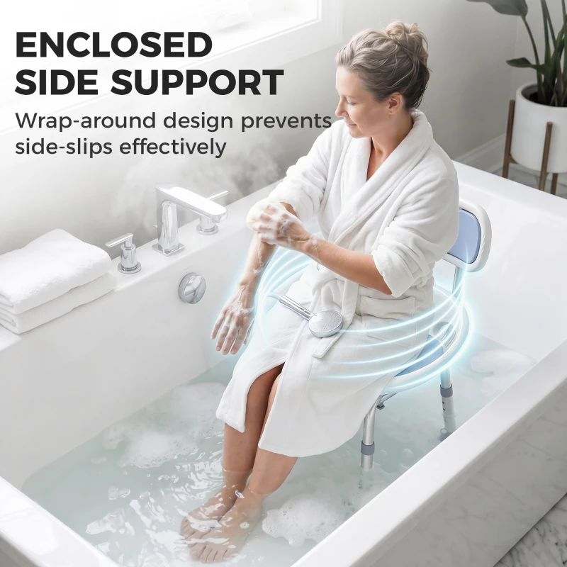 HOMCOM Shower Chair with Padded Seat Adjustable Height Shower Stool Bath Seat with Back and Anti-Slip Feet