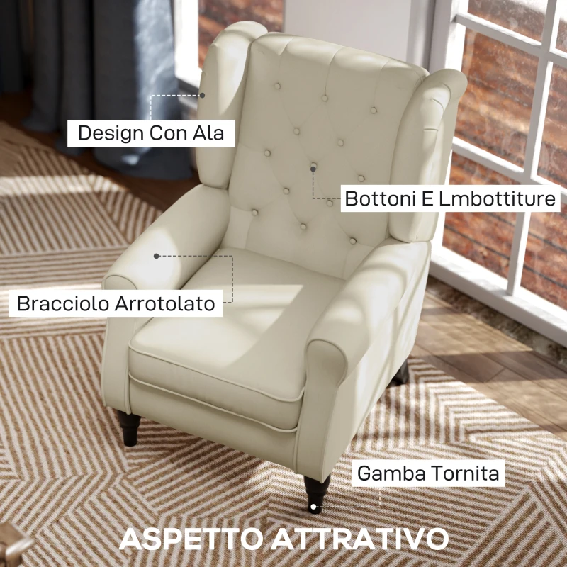 HOMCOM Poltrona da Salotto Imbottita in Velluto con Schienale Trapuntato, 74x86x102cm, Bianco