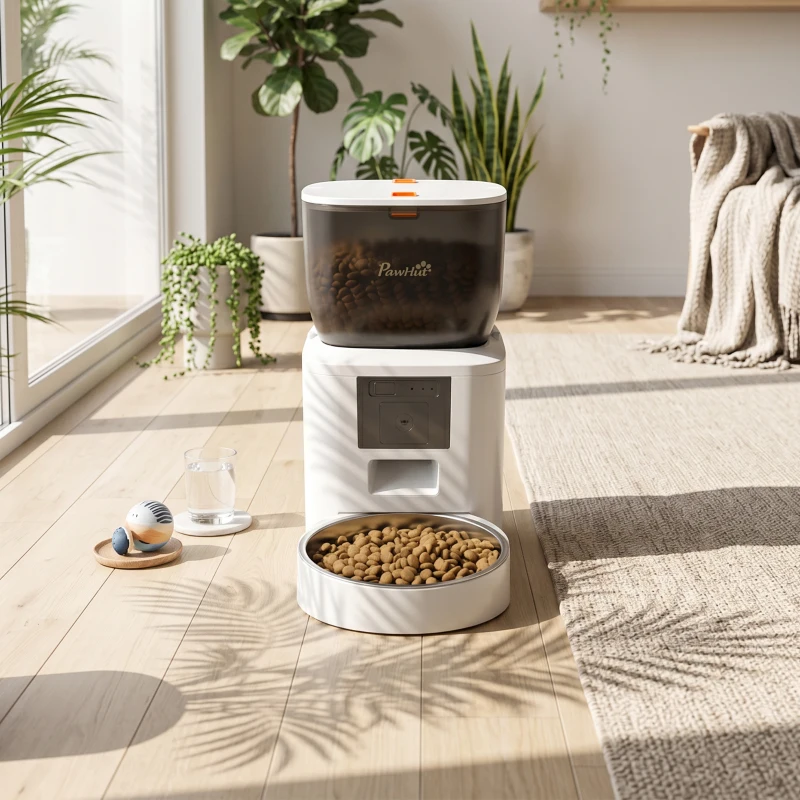 PawHut Automatic Cat Feeder with Camera, 2.4G WiFi, APP Control 4L Pet Feeder 1-10 Meals with 2-Way Audio, Dual Power Supply