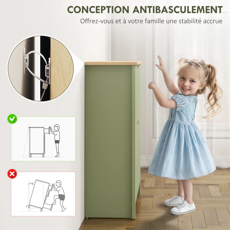 HOMCOM Meuble à chaussures 12 paires, armoire à chaussures étroite avec 2 tiroirs rabattables et étagères réglables, vert