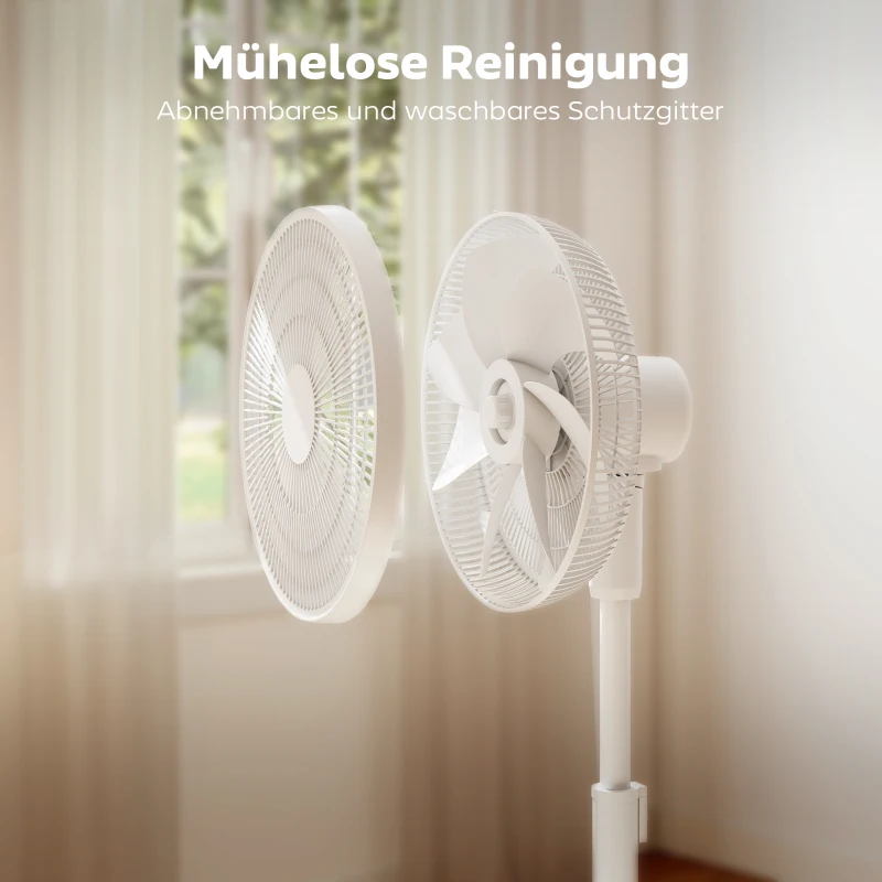 HOMCOM Standventilator mit Fernbedienung und 12 Geschwindigkeiten, Bodenventilator mit verstellbarer Höhe für Schlafzimmer Weiß
