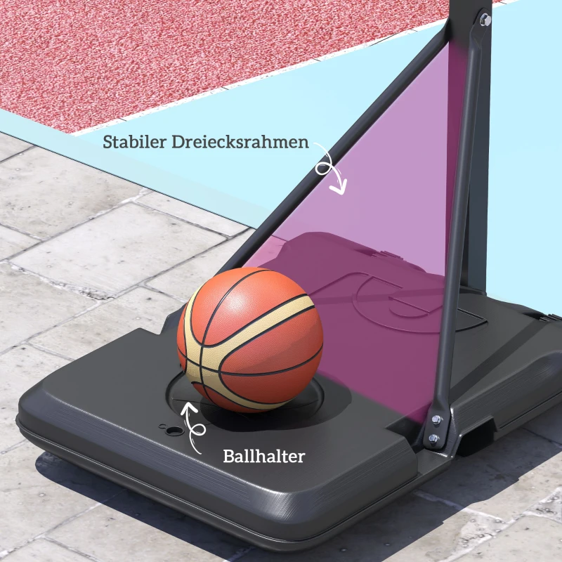 SPORTNOW Basketballkorb, 146-236 cm höhenverstellbar, Basketballständer, rollbar, Stahl, Kunststoff, Schwarz