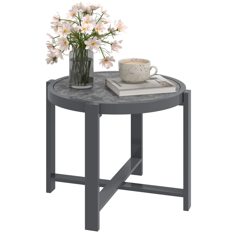 Outsunny Beistelltisch Gartentisch Rund wetterfest Aluminium Balkontisch mit Marmoroptik Grau