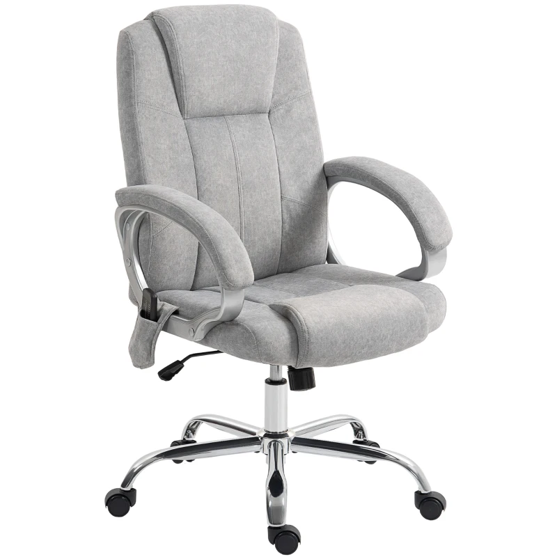 HOMCOM Fauteuil de Bureau Massant et Chauffant, Chaise de Bureau Ergonomique, Hauteur et Accoudoirs Réglables, Gris