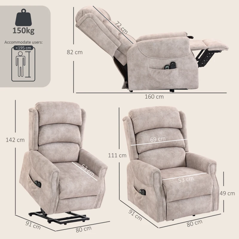 HOMCOM Fauteuil releveur électrique massage par vibrations et chaleur, fauteuil relax électrique en velours, 80x160x82cm, beige