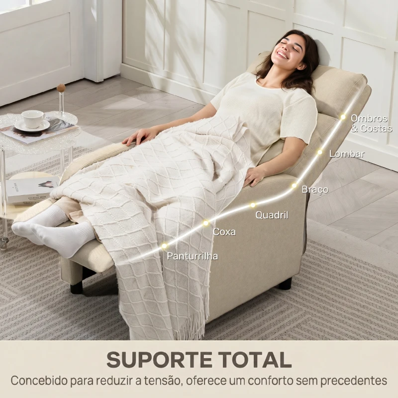 HOMCOM Poltrona Relax Reclinável até 155° Poltrona Reclinável Manual para Pessoas com Altura Inferior 195 cm 67x87x98 cm Bege