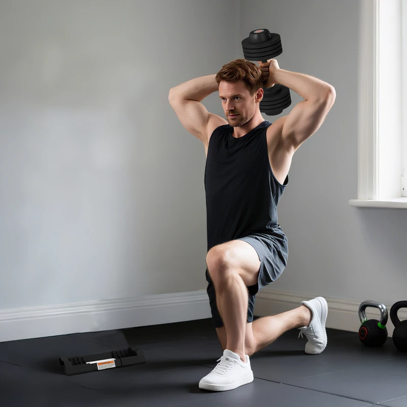 SPORTNOW Verstellbare Hantel, 7-24 kg Hantel mit Ablagefach, rutschfest Griff, Kurzhantel aus Kunststoff