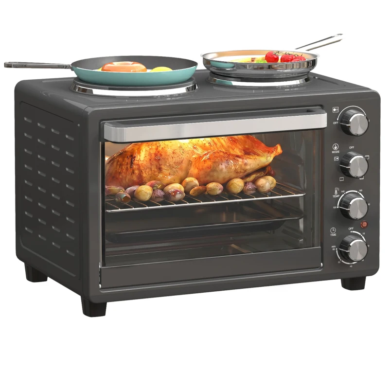 NETTA 28L Toaster Oven with Double Hotplate, 1600W Countertop MIni Oven with 60 Minute Timer & 230°C Temp Control, Baking Tray & Wire Rack, Black