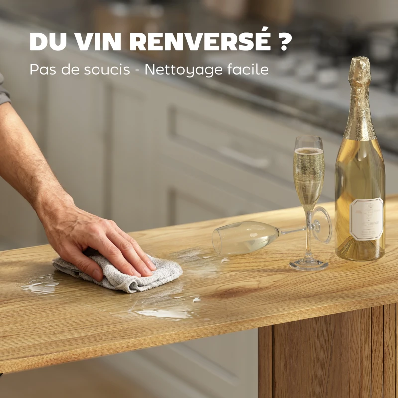 HOMCOM Table Haute Mange Debout, Table de Bar avec 3 Étagères de Rangement et Pieds en Métal, 112x50x106cm, Bois Naturel