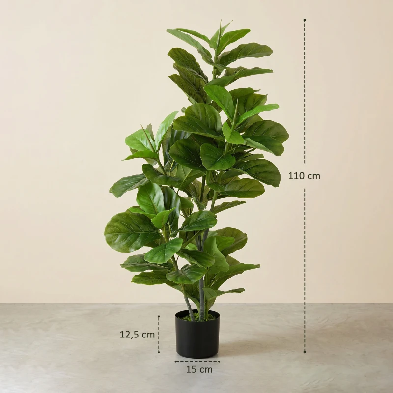 HOMCOM Kunstficus, 110 cm hoog met 90 bladeren en pot voor Woonkamer