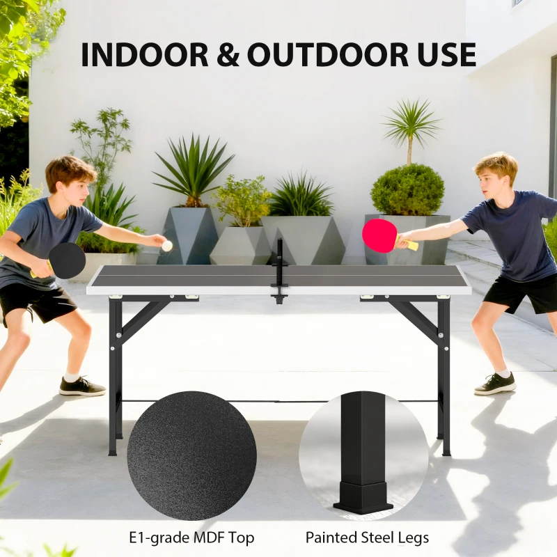 SPORTNOW 5ft Mid-Size Table Tennis Table, Ping Pong Table with Net, 2 Table Tennis Paddles and 3 Balls for Indoor Game, Black