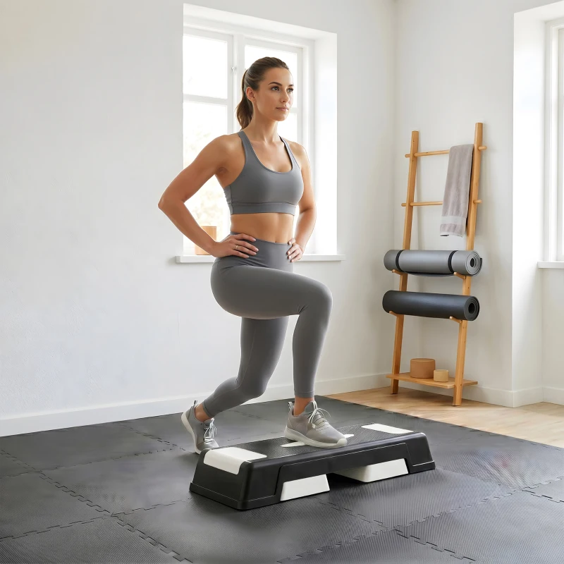 HOMCOM Stepboard stepper aerobics fitness hometrainer drievoudig in hoogte verstelbaar zwart