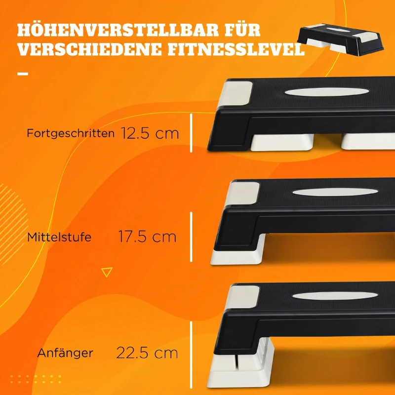 HOMCOM Stepboard stepper aerobics fitness hometrainer drievoudig in hoogte verstelbaar zwart