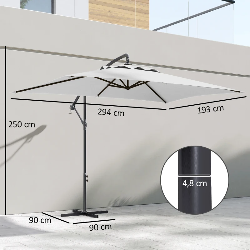 Outsunny Parasol déporté parasol rectangulaire extérieur manivelle et 6 baleines acier protection UV 294 x 193 x 250 cm