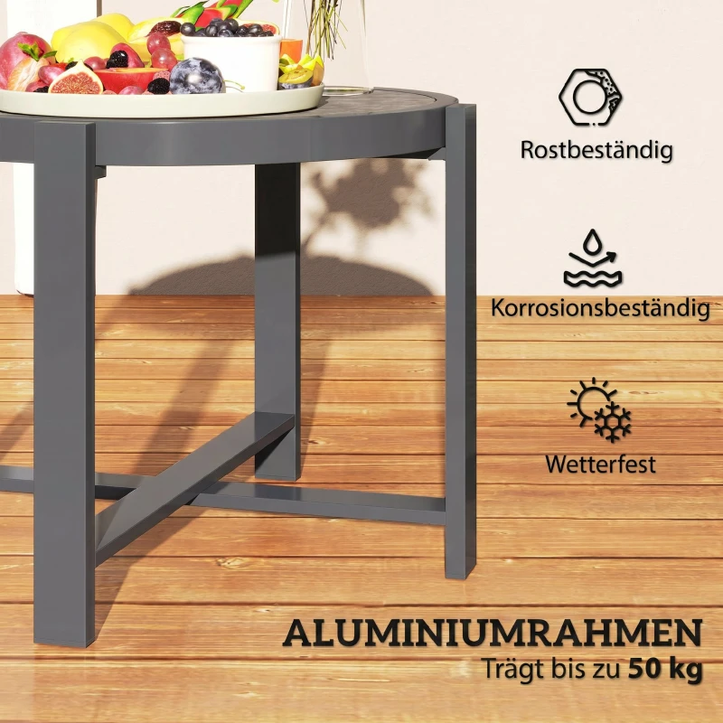 Outsunny Beistelltisch Gartentisch Rund wetterfest Aluminium Balkontisch mit Marmoroptik Grau