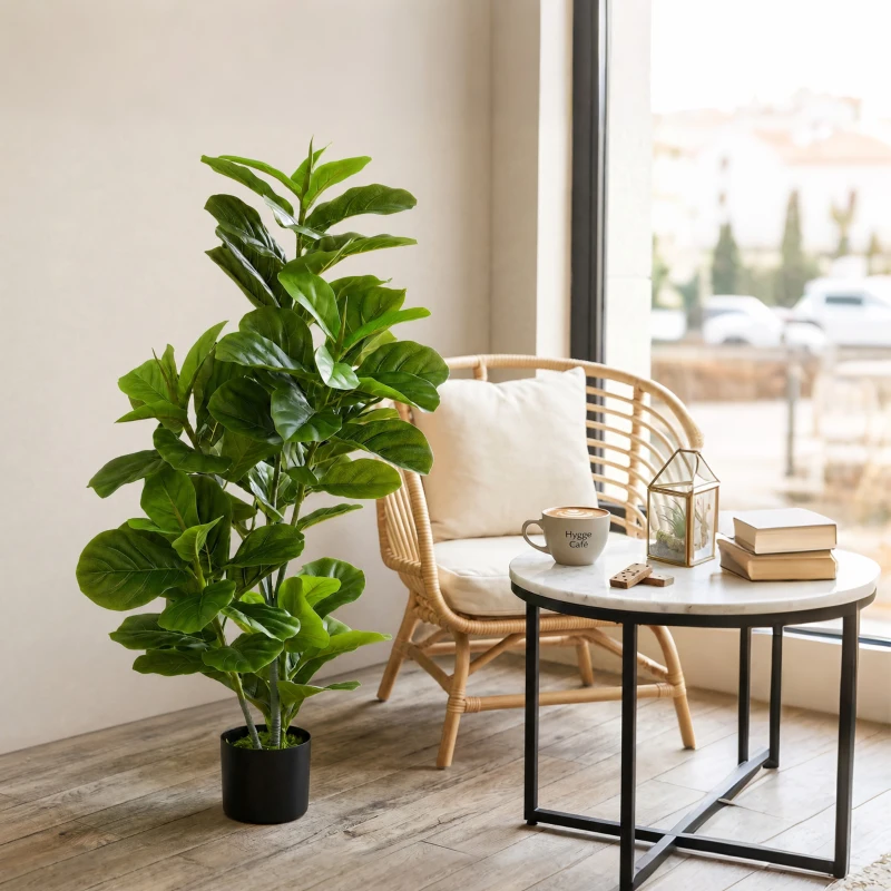 HOMCOM Kunstficus, 110 cm hoog met 90 bladeren en pot voor Woonkamer