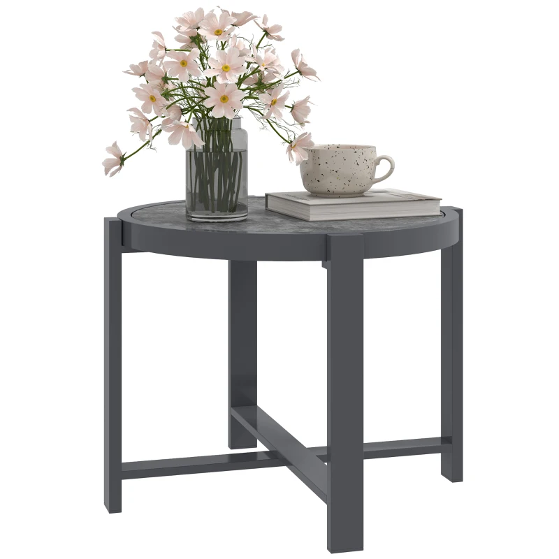 Outsunny Beistelltisch Gartentisch Rund wetterfest Aluminium Balkontisch mit Marmoroptik Grau
