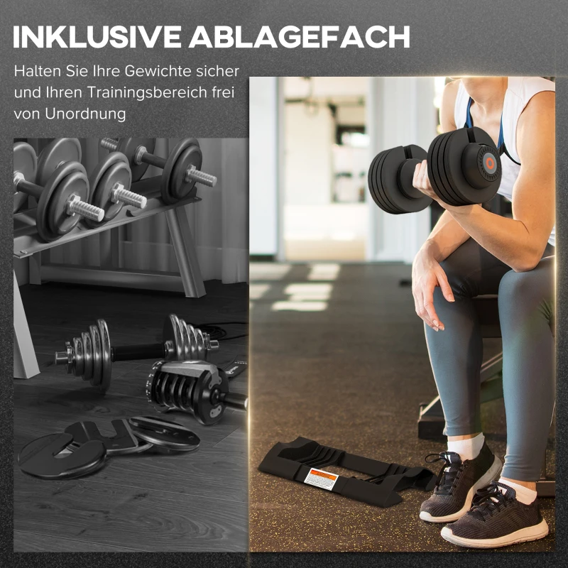 SPORTNOW Verstellbare Hantel, 7-24 kg Hantel mit Ablagefach, rutschfest Griff, Kurzhantel aus Kunststoff