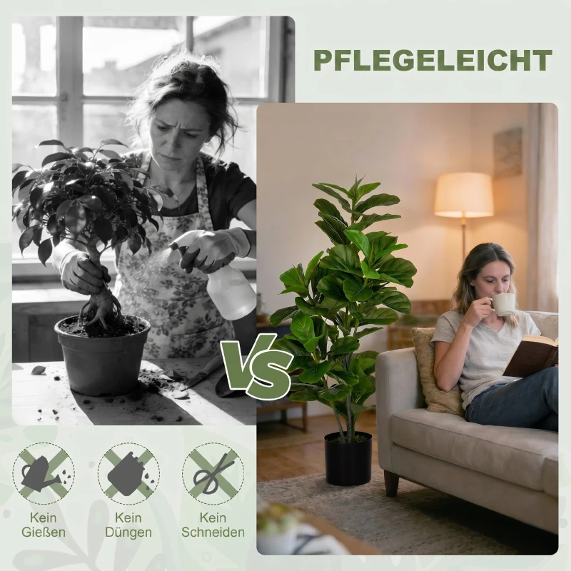HOMCOM Kunstficus, 110 cm hoog met 90 bladeren en pot voor Woonkamer