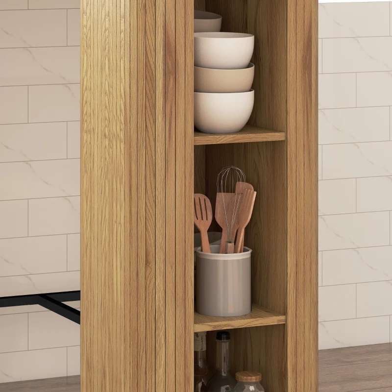 HOMCOM Table Haute Mange Debout, Table de Bar avec 3 Étagères de Rangement et Pieds en Métal, 112x50x106cm, Bois Naturel