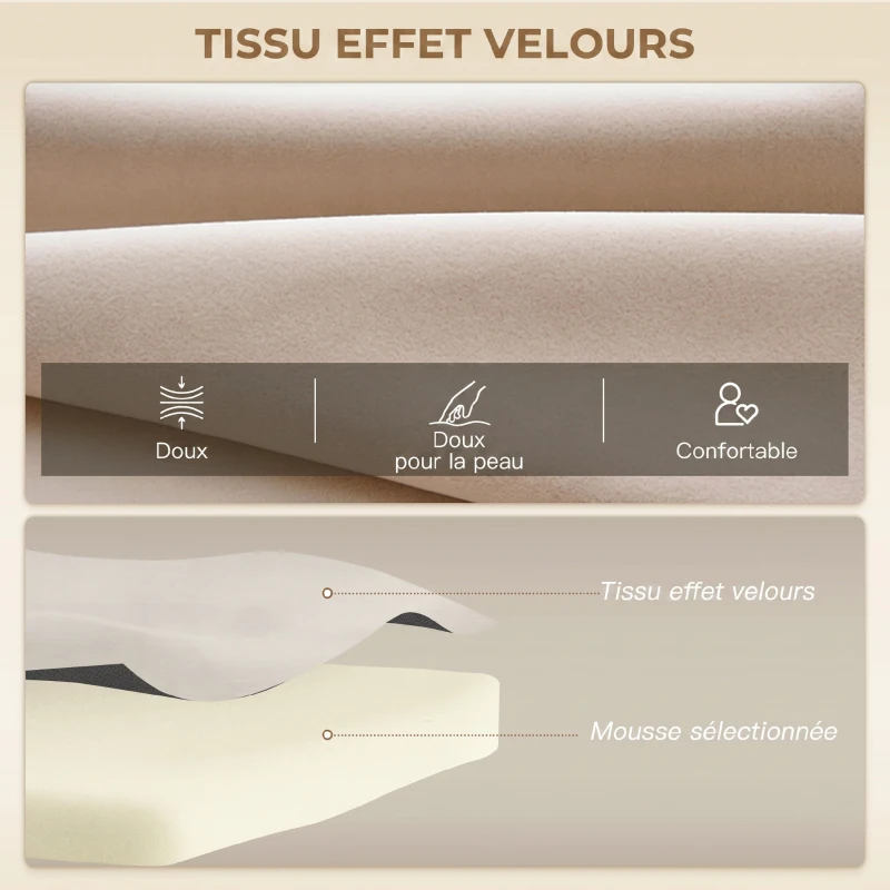 HOMCOM Canapé convertible 2 places avec dossier réglable à 5 niveaux et 2 coussins rembourrés, revêtement effet velours, beige