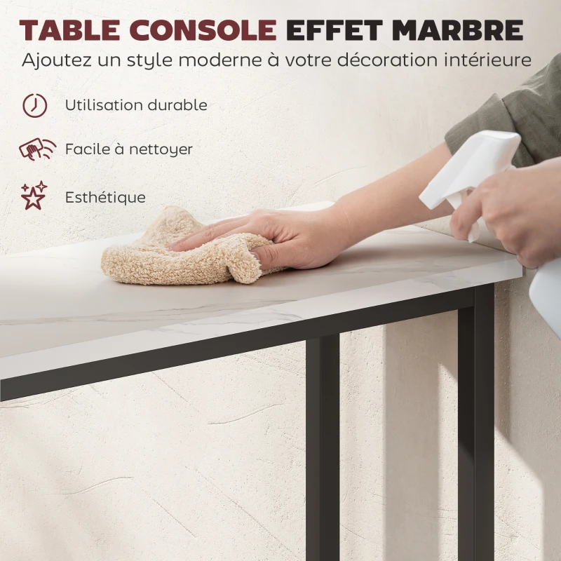 HOMCOM Console meuble 75 cm, table console plateaux en effet marbre, cadre en métal, style moderne blanc et noir