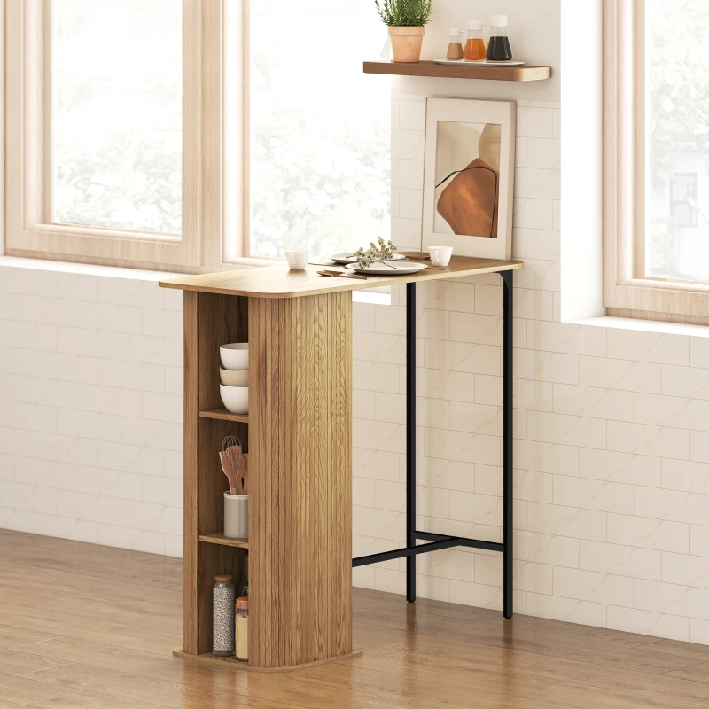 HOMCOM Table Haute Mange Debout, Table de Bar avec 3 Étagères de Rangement et Pieds en Métal, 112x50x106cm, Bois Naturel